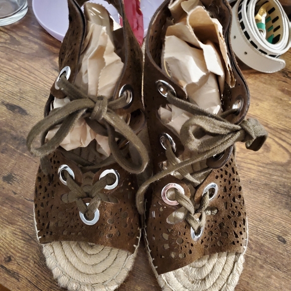 ●ASH● LACE-UP ESPADRILL LEATHER WEDGES SHOES - Picture 1 of 6